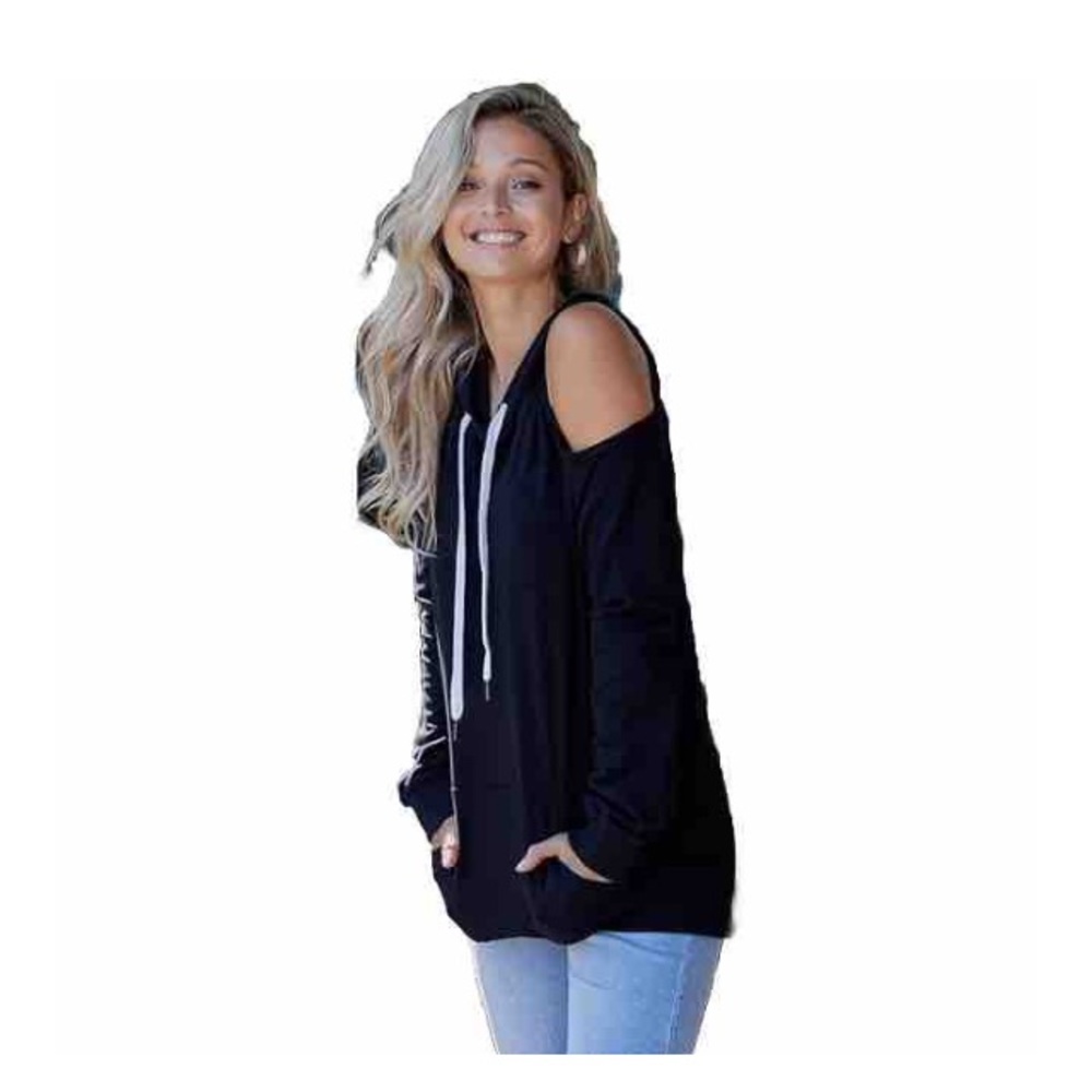 Warrior by Danica Patrick Women’s Hooded Long Sleeve Cold Shoulder Top Black Med